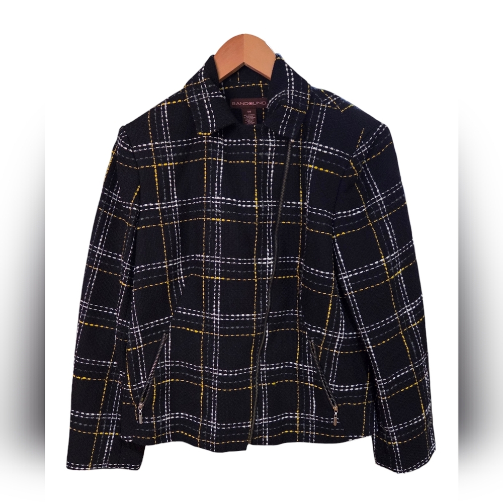 Bandolino - Cropped Tweed Moto Blazer w/Diagonal Zipper & Pockets Fun For Spring - Picture 3 of 8